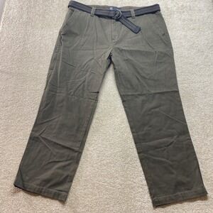 WEATHERPROOF Pants‎ Mens 40x30 Dark Olive Cotton Relaxed Fit Casual Belted Chino